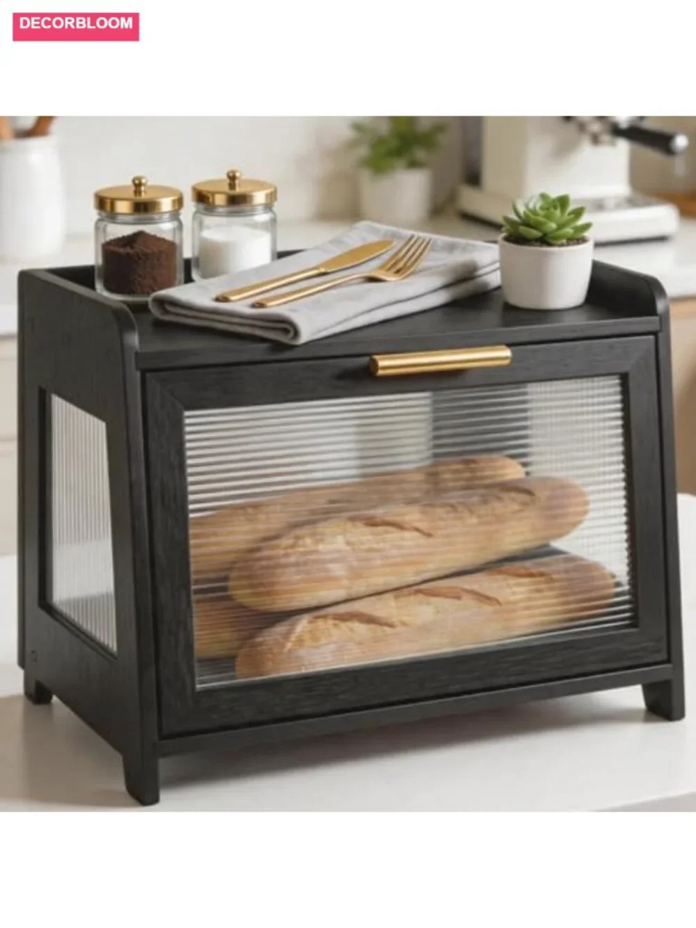 Extra Large Wooden Bread Box for Kitchen Countertop with Acrylic Panels